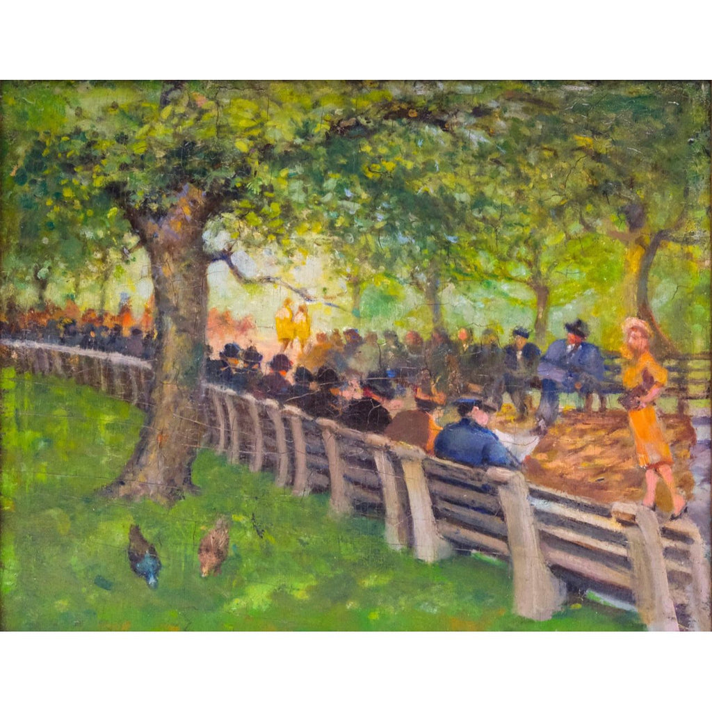 1930s Walk in the Park, American Ashcan School Central Park Oil, Framed -  POSH 