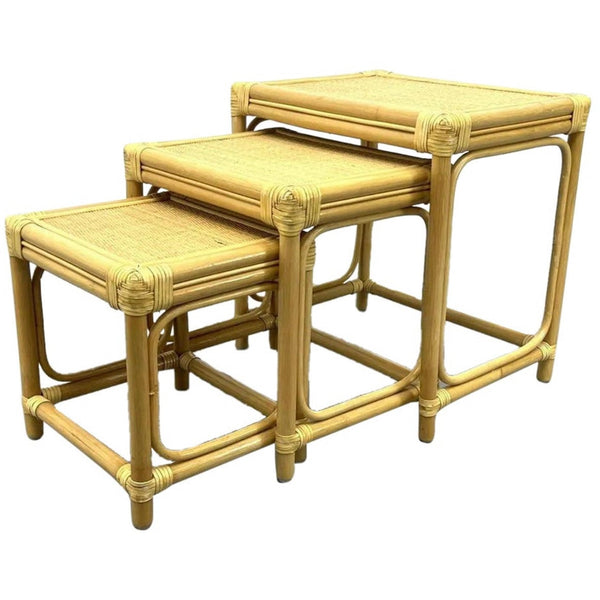 Vintage Rattan Nesting Side Tables -  POSH 