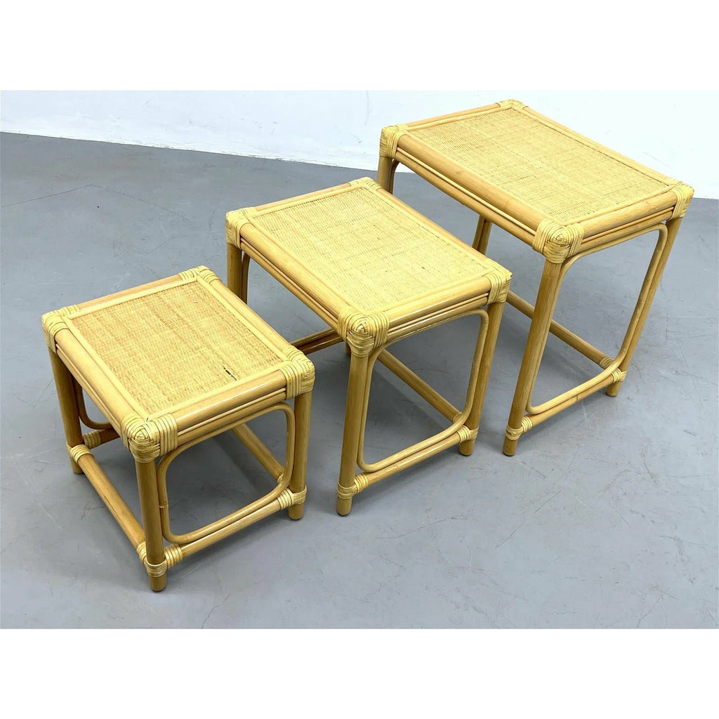 Vintage Rattan Nesting Side Tables - POSH